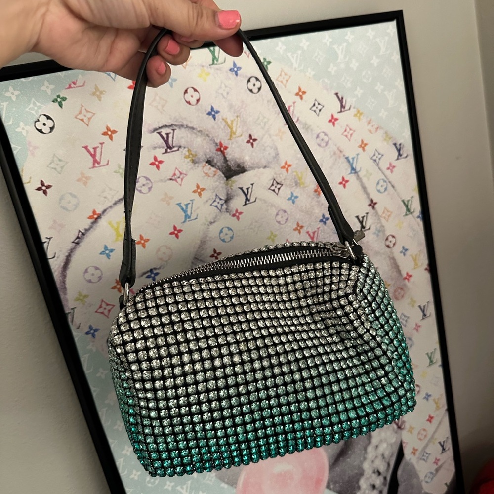 White & Teal Ombré Rhinestone Bag